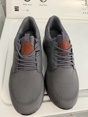 Men's Grey Mesh Athletic Sneakers with Brown Accent